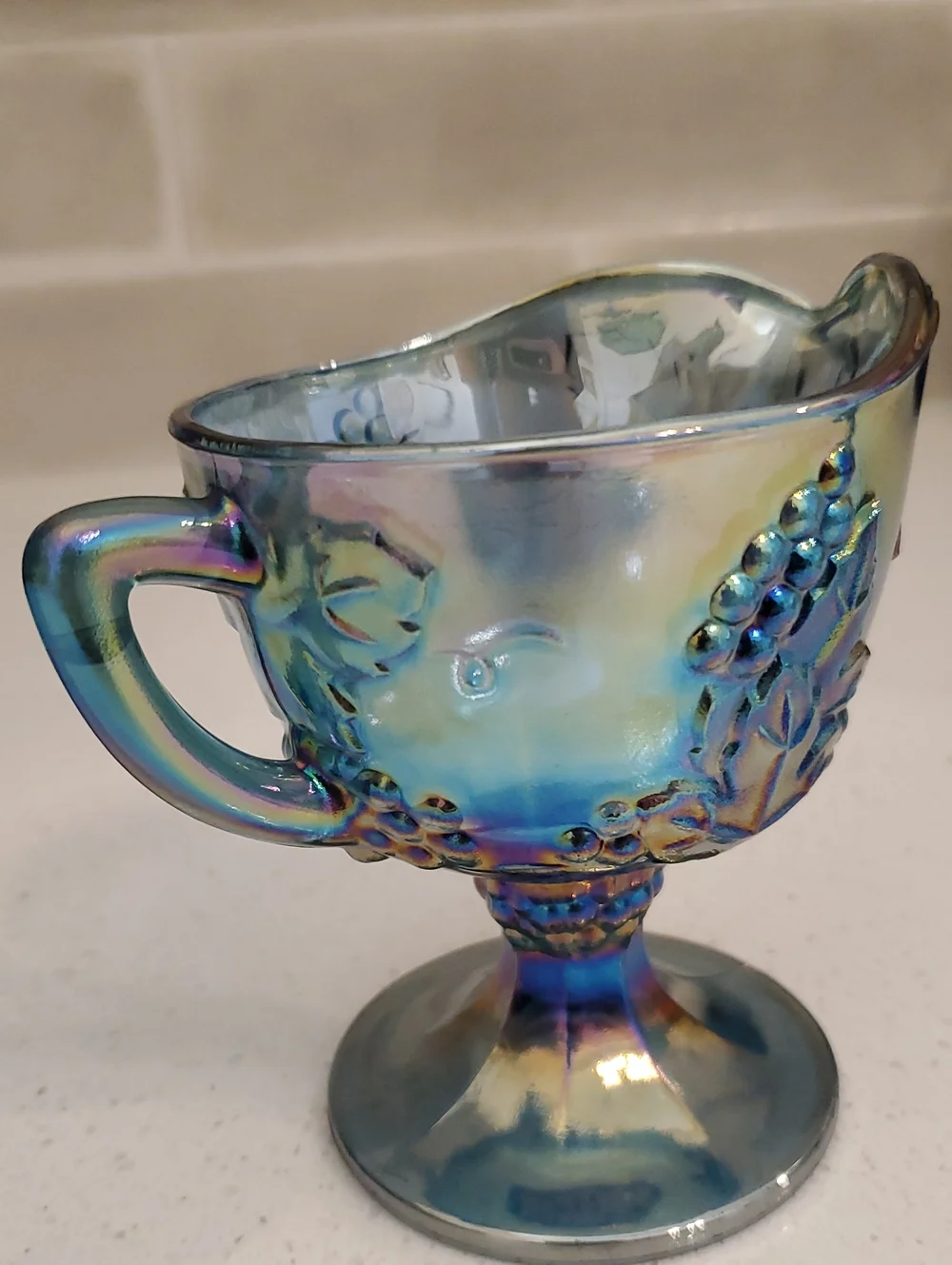 Indiana Carnival Glass Blue Colony Harvest Creamer & Sugar Bowl